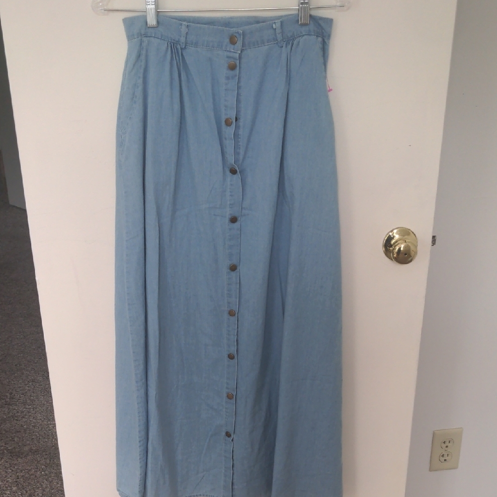 Denim Button-Down Maxi Skirt